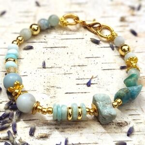 Amazonite Peruvian Nuggets And Beads In Dainty Gold Plated Bracelet